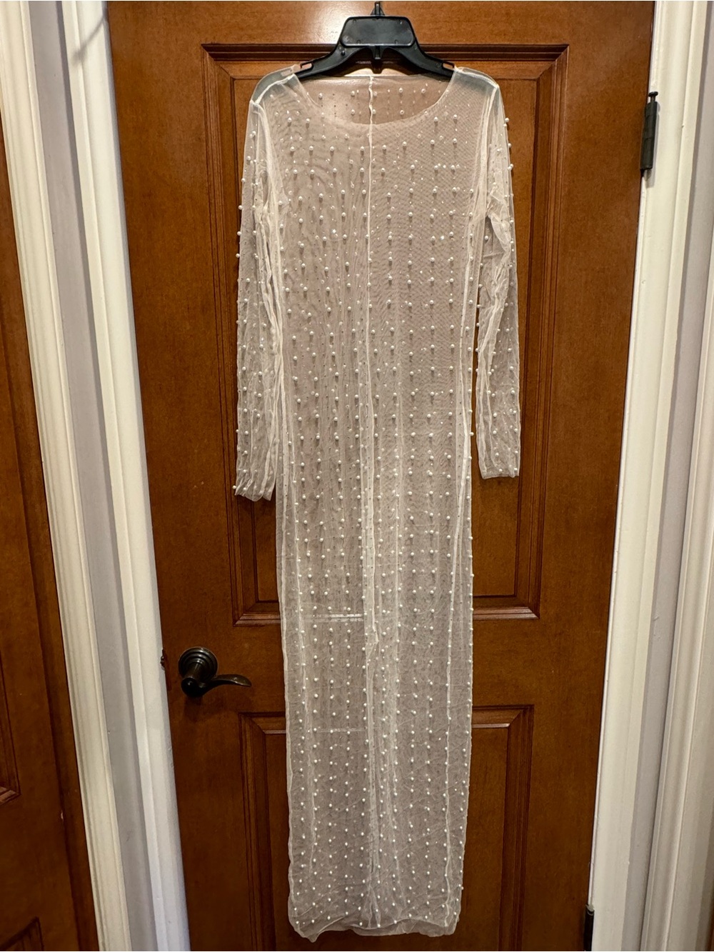 Sheer bridal pearl long sleeve swim cover up - Picture 3 of 4